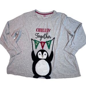 Holiday Time T Shirt Womens 3X Gray Penguin Casual Basic Modern Colorful Top